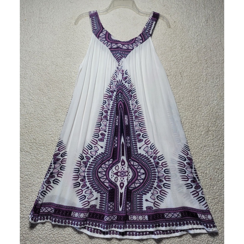 In Gear Women Purple White Dashiki Print Rayon Cover Up Mini Dress IRD305 OSFM - Picture 4 of 10